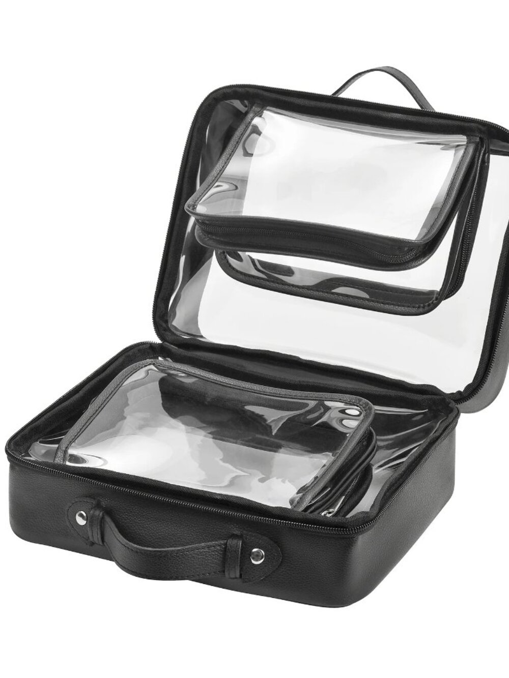 Large TSA approved black clear travel makeup toiletry bag clamshell design LARGE